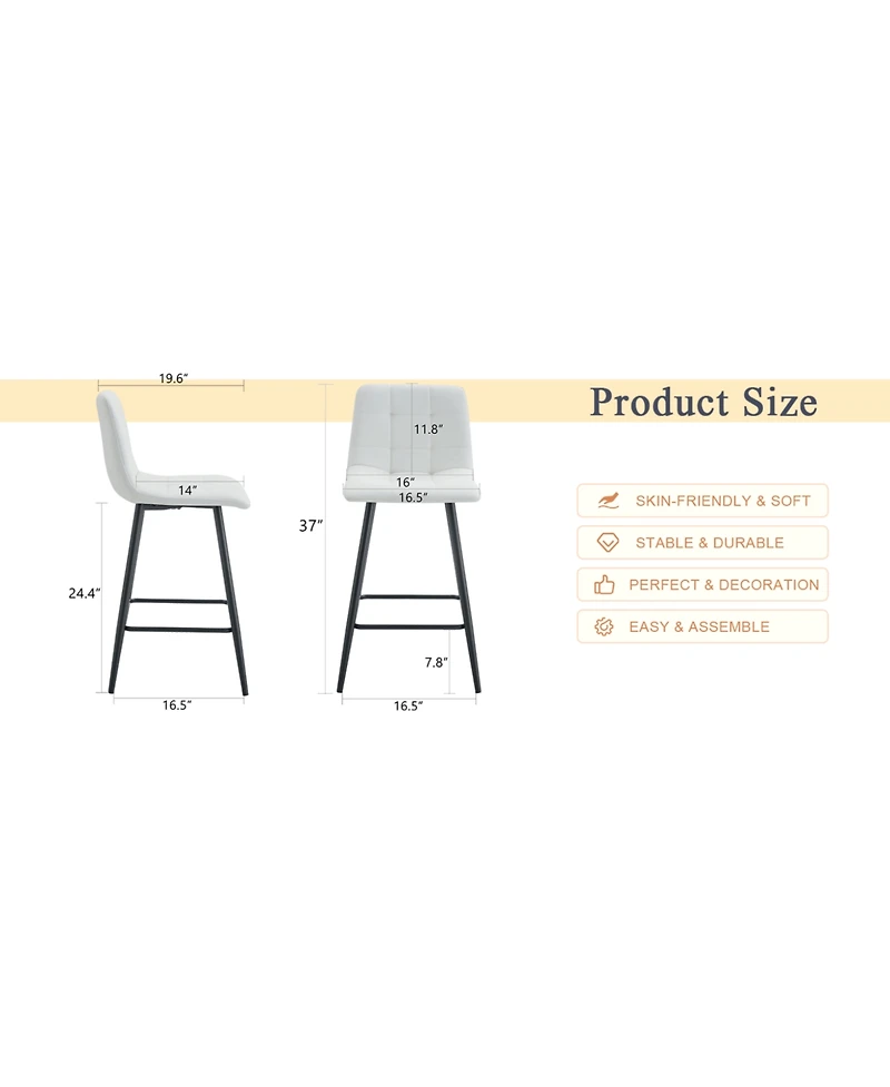 Streamdale Furniture Modern White Pu Bar Chairs - Set of 2 Black Legs