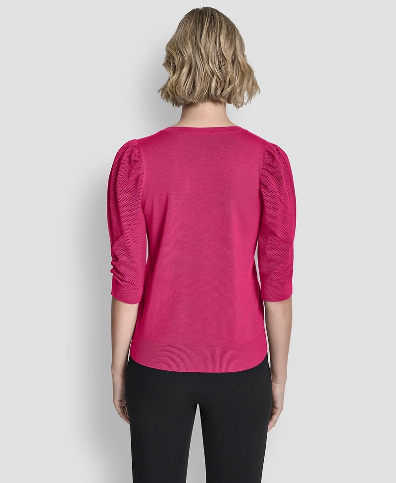 Dkny Women's Puff-Sleeve V-Neck Sweater