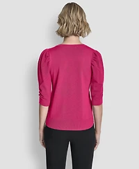 Dkny Women's Puff-Sleeve V-Neck Sweater