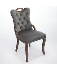 Streamdale Furniture Velvet Tufted Dining Chairs, Wood Handles & Legs, Copper Nails, Set of 2, Gray