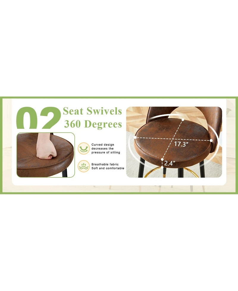 Streamdale Furniture 360 Brown Fabric Bar Chairs (Set of 2)
