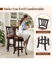 Gymax 26'' Counter Height Swivel Bar Stools Set of 2 w/Back & Faux Leather Seat