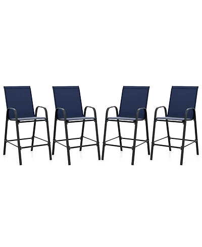 Gymax 4PCS Outdoor Bar Stools 29'' Fabric Height w/ Armrests & Footrest