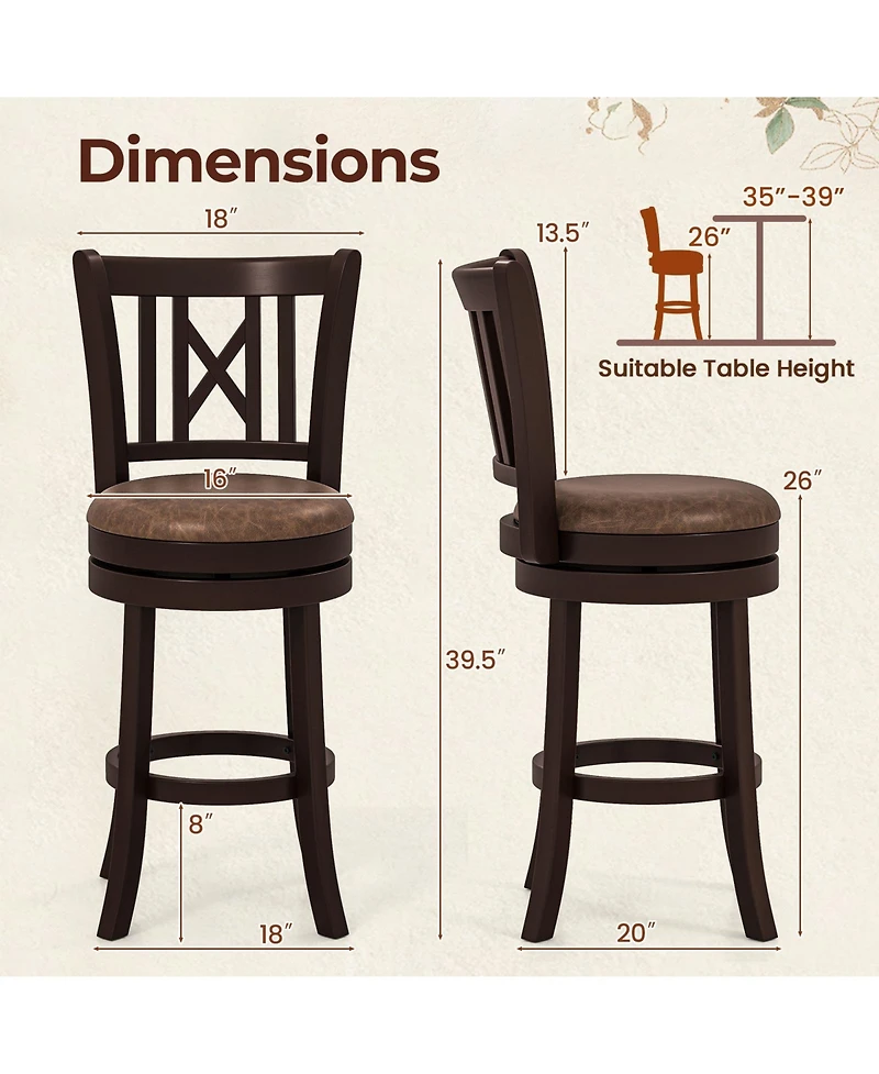 Gymax Set of 4 Bar Stools 26'' Swivel Bar Chairs w/ Footrest Hollowed Backrest
