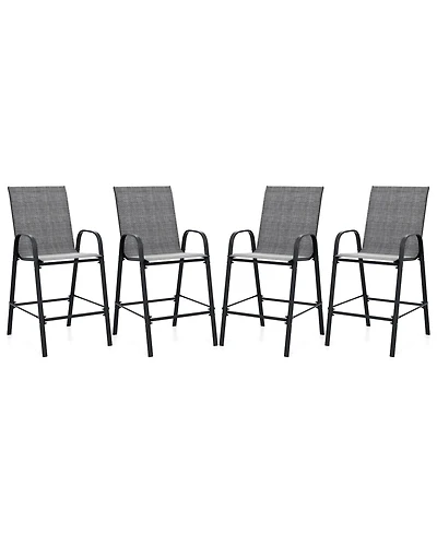 Gymax 4PCS Outdoor Bar Stools 29'' Fabric Height w/ Armrests & Footrest