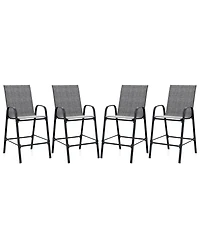 Gymax 4PCS Outdoor Bar Stools 29'' Fabric Height w/ Armrests & Footrest