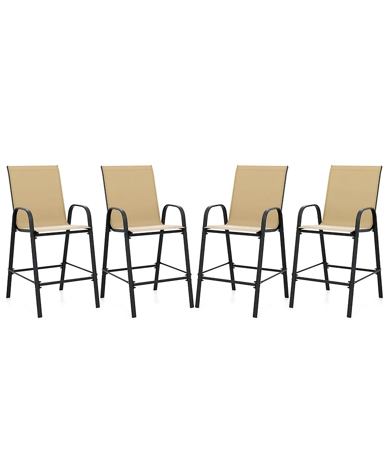 Gymax 4PCS Outdoor Bar Stools 29'' Fabric Height w/ Armrests & Footrest