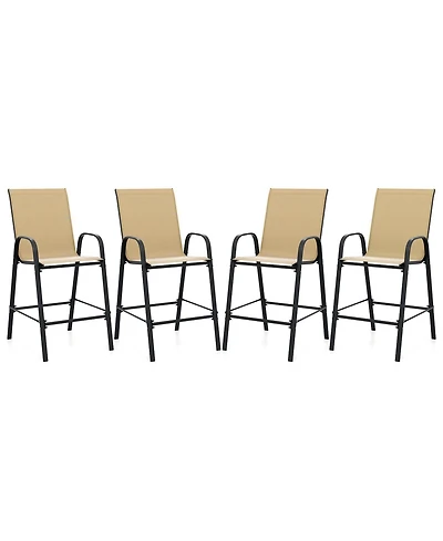 Gymax 4PCS Outdoor Bar Stools 29'' Fabric Height w/ Armrests & Footrest
