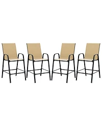 Gymax 4PCS Outdoor Bar Stools 29'' Fabric Height w/ Armrests & Footrest