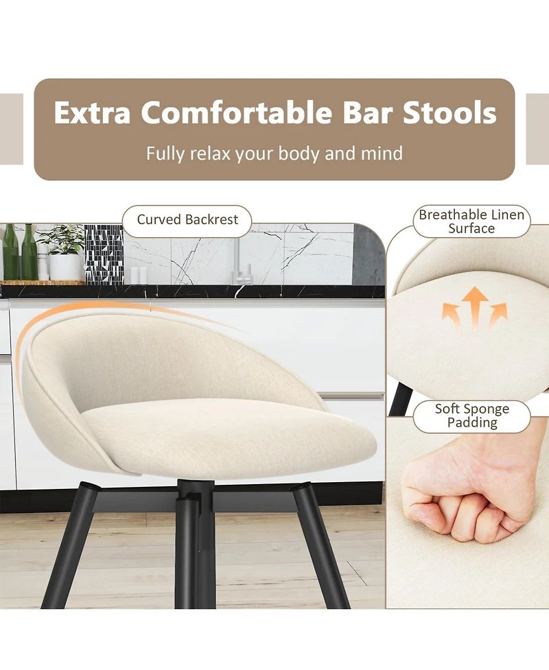 Gymax 25'' Upholstered Bar Stools Set of 2 w/ Footrest Backrest and Metal Frame