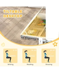 Qaba Kids Study Desk and Chair Set with Tiltable Desktop and Hutch,