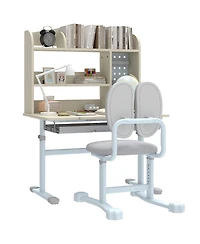 Qaba Kids Study Desk and Chair Set with Tiltable Desktop and Hutch,