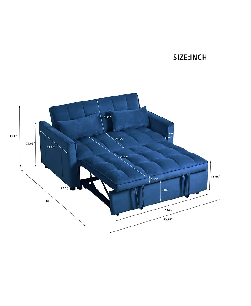 Streamdale Furniture 3 in 1 Convertible Sleeper Sofa Bed, Modern Pull Out Couch Bed, Adjustable Backrest, Velvet Loveseat Futon Sofa with Pillows & Po