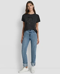 Dkny Jeans Women's Embellished Logo Detail Crewneck T-Shirt