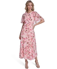 Calvin Klein Women's Short-Sleeve Smocked Printed Dress