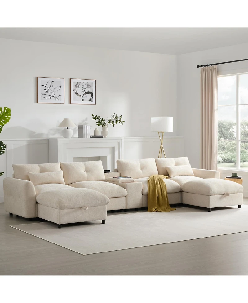 Streamdale Furniture Modular Sectional Sofa w/ Ottoman, Console, Usb Charger