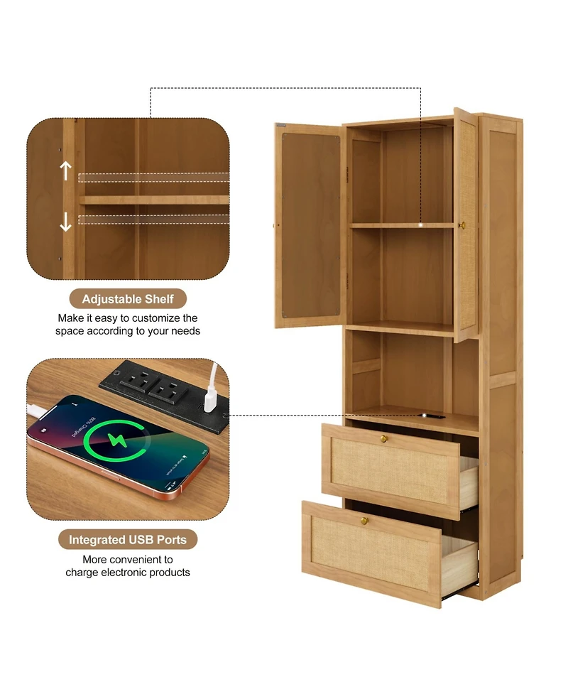 Streamdale Furniture Bookshelf with Usb 3 Drawers & 2 Doors