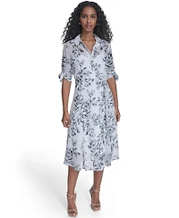 Calvin Klein Women's Tie-Sleeve Printed Midi Dress