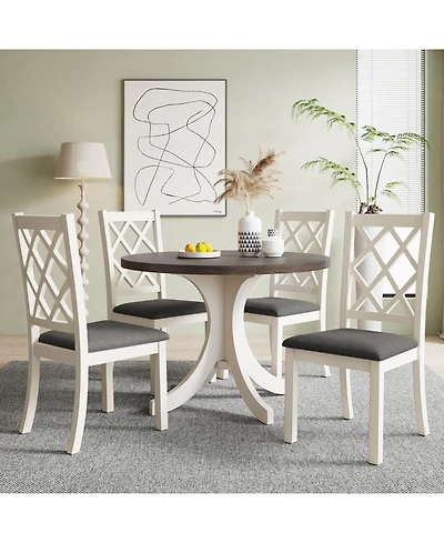 Streamdale Furniture Mid-Century 5-Piece Round Dining Set Walnut Table & Chairs