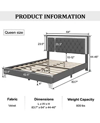 Streamdale Furniture Queen Upholstered Led Bed Set with 2 Nightstands