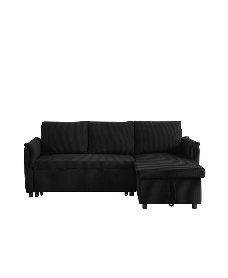 Streamdale Furniture Corduroy Sleeper Sectional Sofa with Storage Chaise