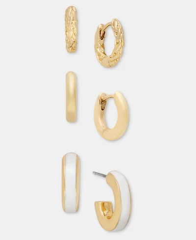 On 34th Gold-Tone 3-Pc. Set Enamel Small Hoop Earrings, Macy's Exclusive