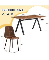 Streamdale Furniture Walnut Leg Suede Chair & Herringbone Table Dining Set