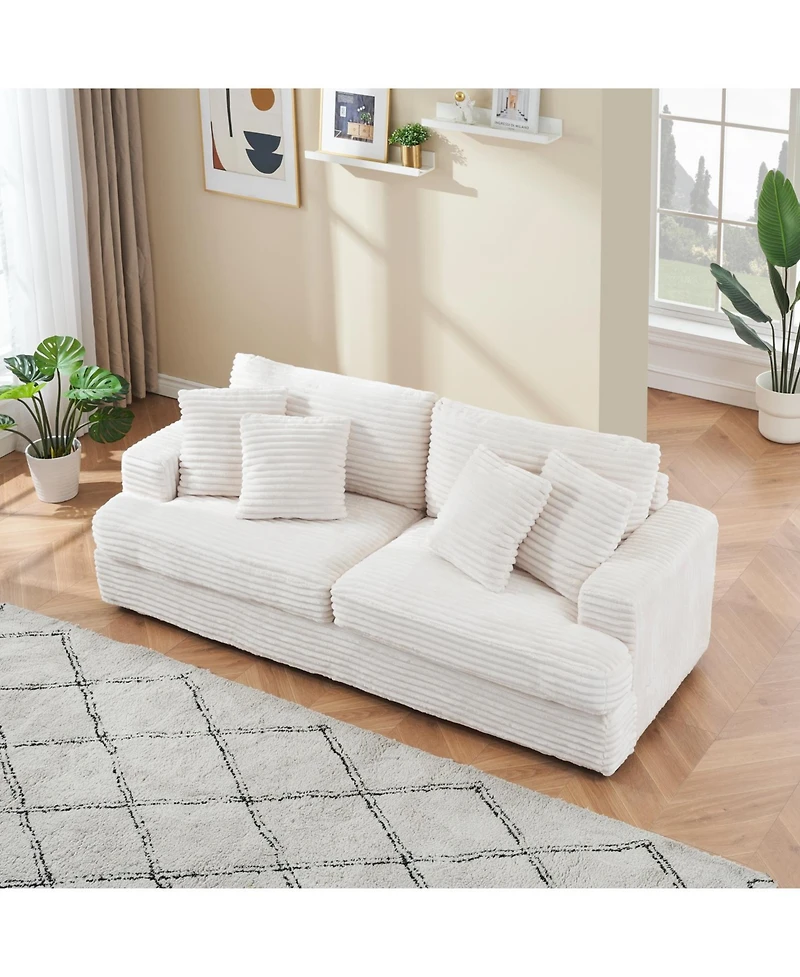 Streamdale Furniture Corduroy 3-Seater Sofa w/ 4 Pillows - White