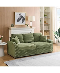 Streamdale Furniture 80" Folding Corduroy Sofa Bed w/ Cup Holder & Pillow - Green