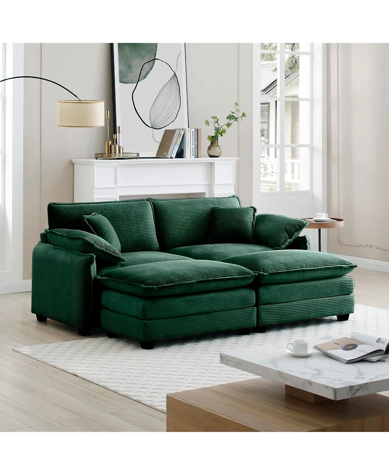 Streamdale Furniture Green Corduroy Two-Seater Sofa with Ottoman