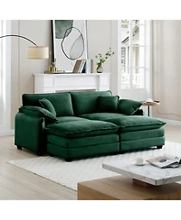 Streamdale Furniture Green Corduroy Two-Seater Sofa with Ottoman