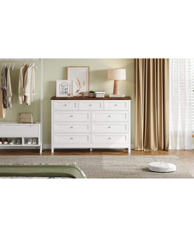 Streamdale Furniture Rustic White 9-Drawer Dresser