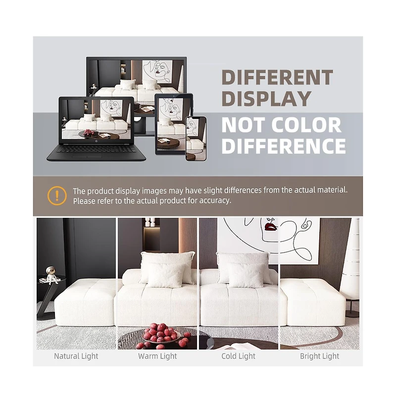 Streamdale Furniture Modern Chenille Sectional Sofa with Ottomans & Pillows - Beige