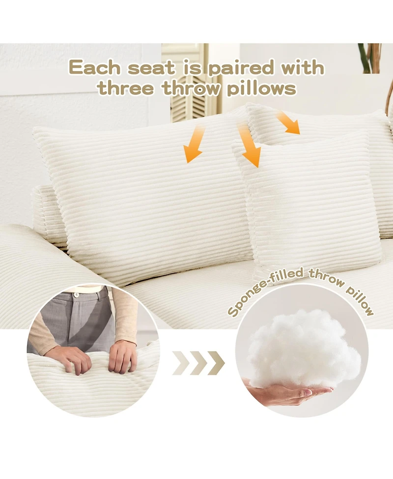 Streamdale Furniture Oversized Cloud Corduroy Sectional Couch with Ottoman & Pillows