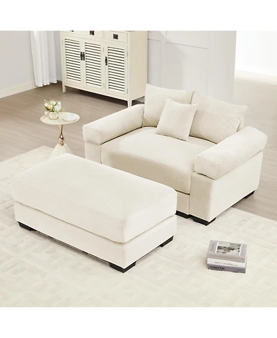 Streamdale Furniture Oversized Cloud Corduroy Sectional Couch with Ottoman & Pillows