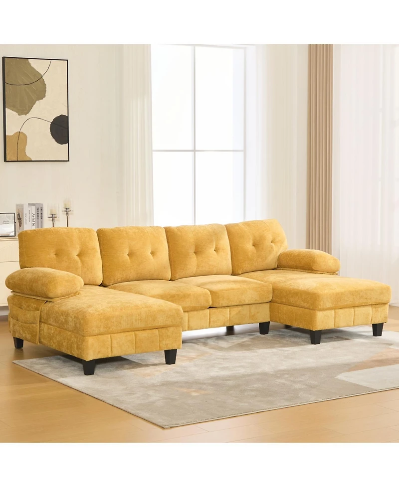 Streamdale Furniture U-Shaped Chenille Sectional Sofa with Dual Chaise & Storage - Yellow