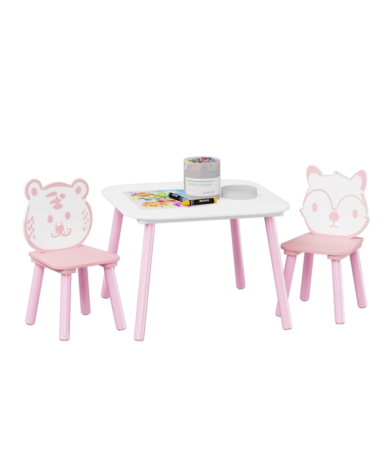 Streamdale Kids 3-Piece Table & Chair Set - Animal Backrest (Pink/White)