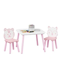 Streamdale Kids 3-Piece Table & Chair Set - Animal Backrest (Pink/White)