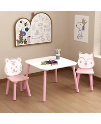 Streamdale Kids 3-Piece Table & Chair Set - Animal Backrest (Pink/White)