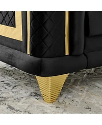 Streamdale Furniture Velvet 3 Seater Sofa, Gold Trim, Tufted Couch with Pillows