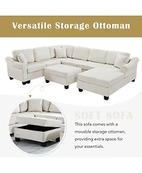 Streamdale Furniture 111.8" U-Shaped Chenille Sectional Sofa with Ottoman