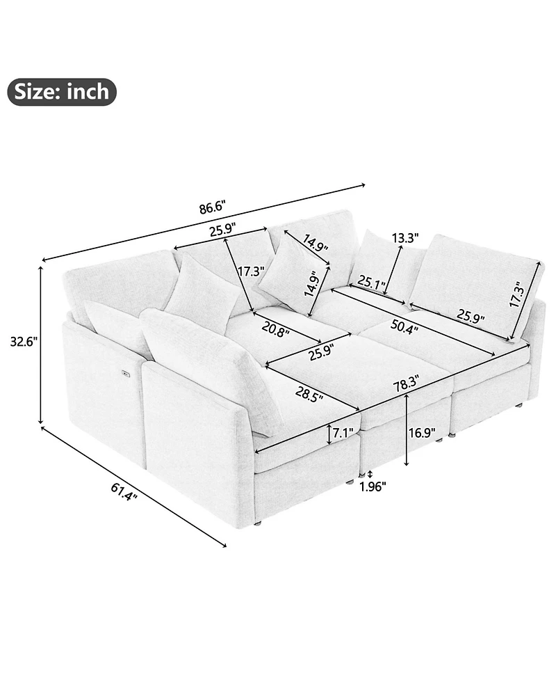 Streamdale Furniture 86.6" Sectional Sofa w/ Ottoman & Usb Ports