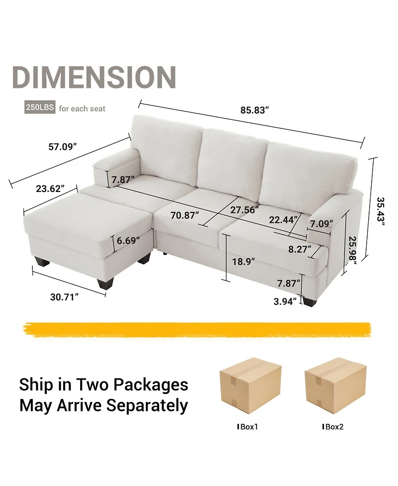 Streamdale Furniture Beige Linen L-Shaped Sectional Sofa with Ottoman