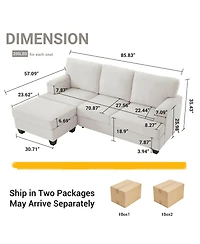 Streamdale Furniture Beige Linen L-Shaped Sectional Sofa with Ottoman