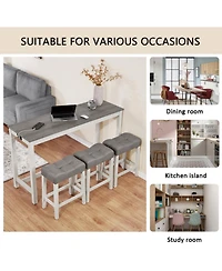 Streamdale Bar Table Set with 3 Stools, Power Outlet, White & Grey
