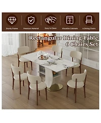 Streamdale Furniture 63" Modern Dining Table Set, Burnt Stone Top, Gold Base, 6