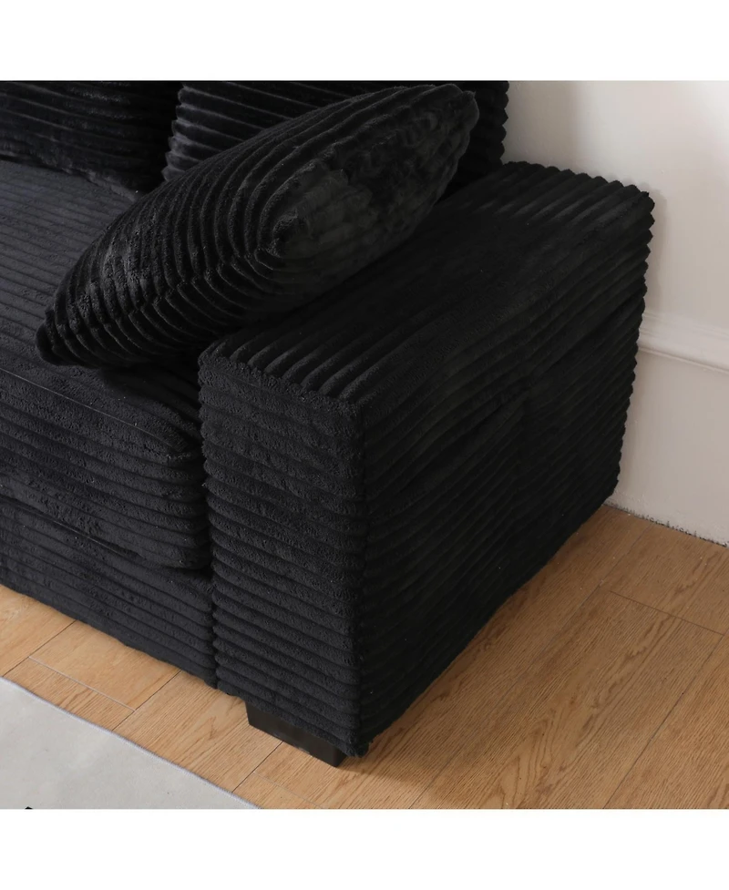 Streamdale Furniture Corduroy Sectional Sofa w/ Ottoman & Pillows