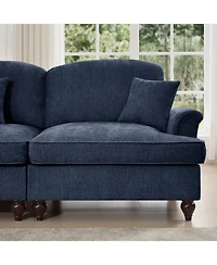 Streamdale Furniture Mid Century Chenille 3-Seater Sofa - Flared Arms, Removable Skirt - Blue