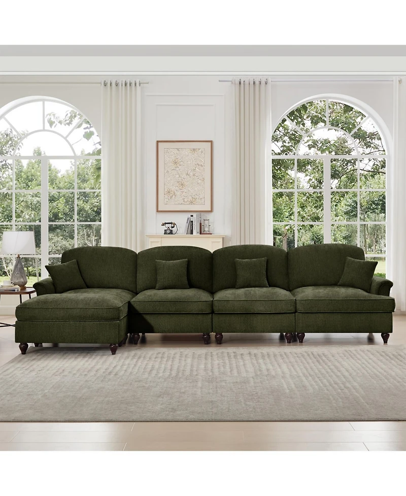 Streamdale Furniture Green Chenille Sectional Sofa with Ottoman