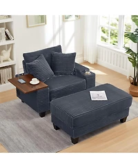 Streamdale Corduroy Sofa Bed with Ottoman, Bluetooth, Usb, Rotating Table
